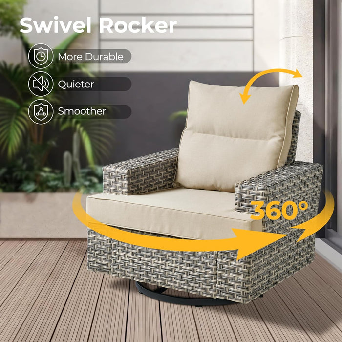 Outdoor Sectional Patio Furniture Set with Fire Pit Table,10 Pieces Wicker Conversation Sets L Shaped Couch,Extra Deep Out Door Sofa outside Furniture with Swivel Chairs,Beige