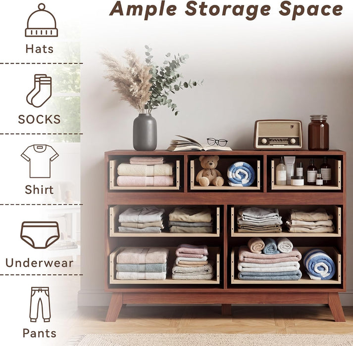 Walnut 7 Drawer Dresser for Bedroom, 47" Wide Chest of Drawers