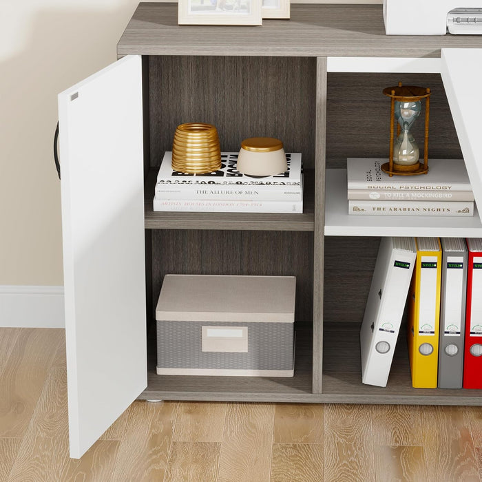 71 Inch Executive LShaped Desk Cabinets GrayAndWhite