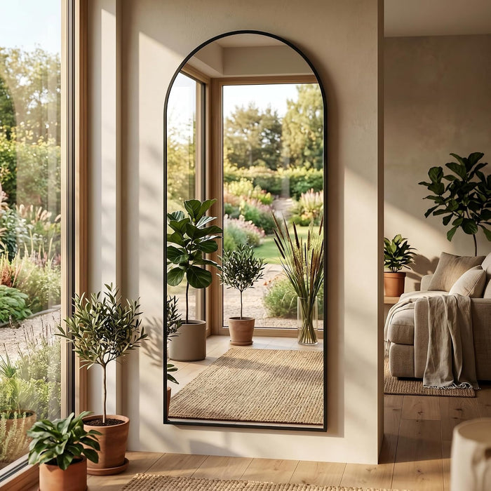 58"X18" Floor Mirror Full Length, Arched Full Length Mirror with Stand, Full Body Mirrors for Bedroom Living Room or Cloakroom Black