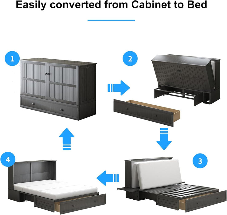 Queen Murphy Bed Cabinet SpaceSavingDesign USB Charging