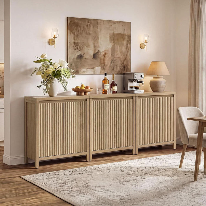Sideboard Buffet Cabinet with Storage, Fluted Credenza Buffet Table