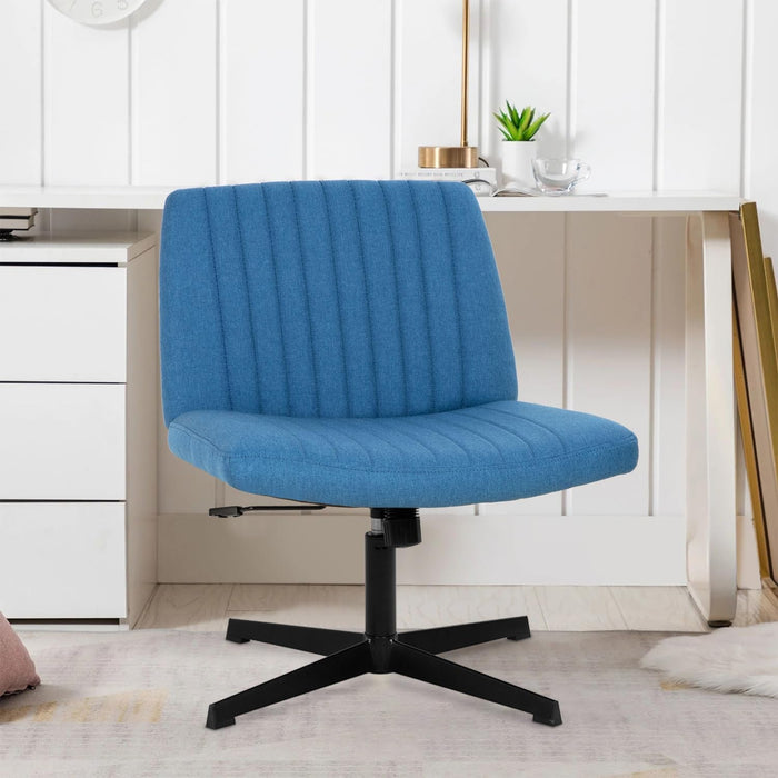 Criss Cross Chair,Armless Cross Legged Office Chair,Wide Comfty Desk Chair with No Wheels Modern Height Adjustable,Swivel Fabric Vanity Chair Computer Task Chair (Pack of 1, Dark Blue)