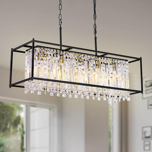35.4 Inch Black Crystal Pendant Chandelier Dimmable