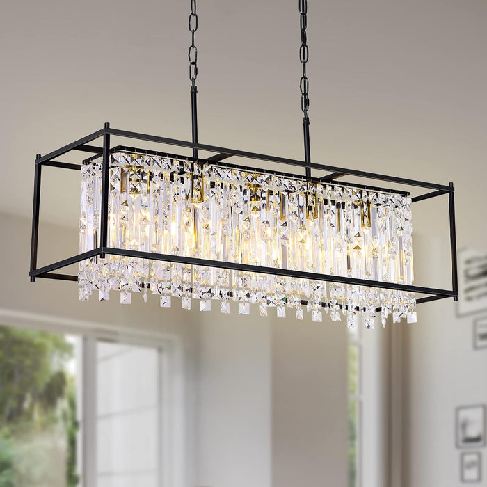35.4 Inch Black Crystal Pendant Chandelier Dimmable