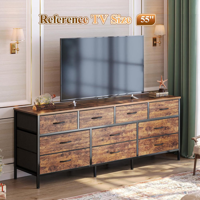 63-Inch Dresser With Durable Fabric Drawers RusticBrown