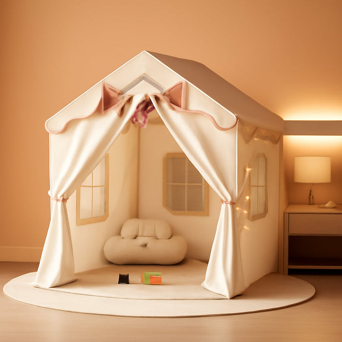 Kids Play Tent 2 in 1 with Padded Mat and Lights, Large Kids Playhouse with 2 Doors & 4 Windows, Indoor & Outdoor, Christmas Toddler Tent, 51" X35" X 51"