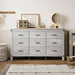 Dresser for Bedroom with 9 Drawers, 59” Wide Chest with Deep Drawer, Modern Farmhouse Dresser TV Stand with Metal Handles, Wood Storage Cabinet for Closet, Living Room, Hallway, Wash Grey