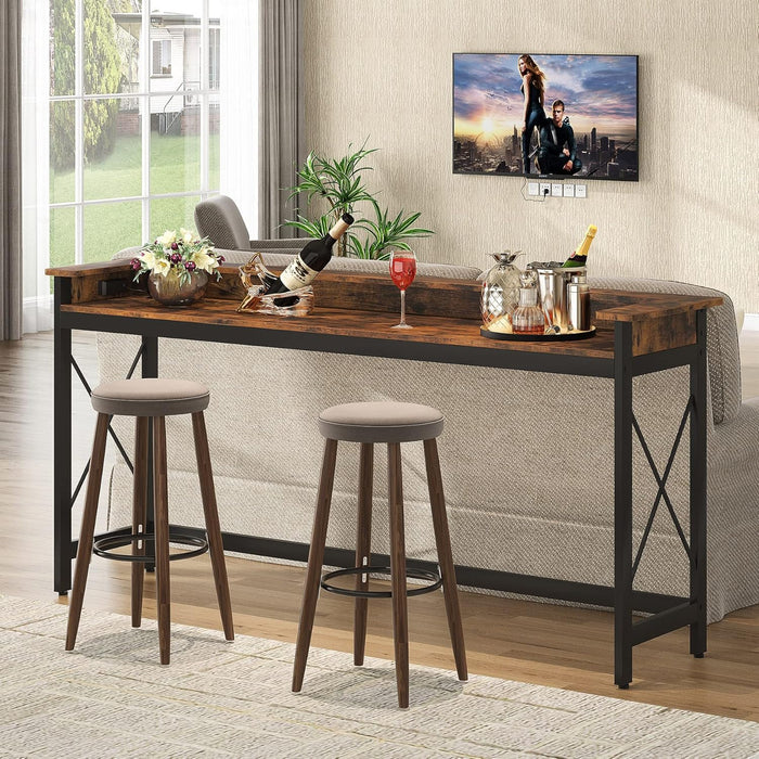 Sofa Table with Outlets and USB Ports, 70.9 Inch Extra Long Console Table behind Couch with Charging Station, Industrial Narrow Entryway Hallway Accent Table for Living Room