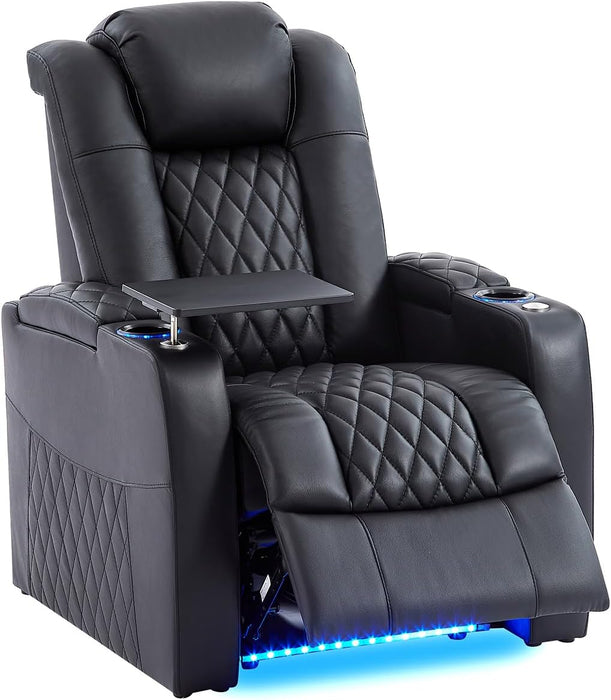 Top-Grain Leather Home Theater Seating, Dual-Motor Power Recliner