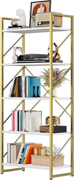 Brushed Gold FiveTier Bookshelf With Display Stand