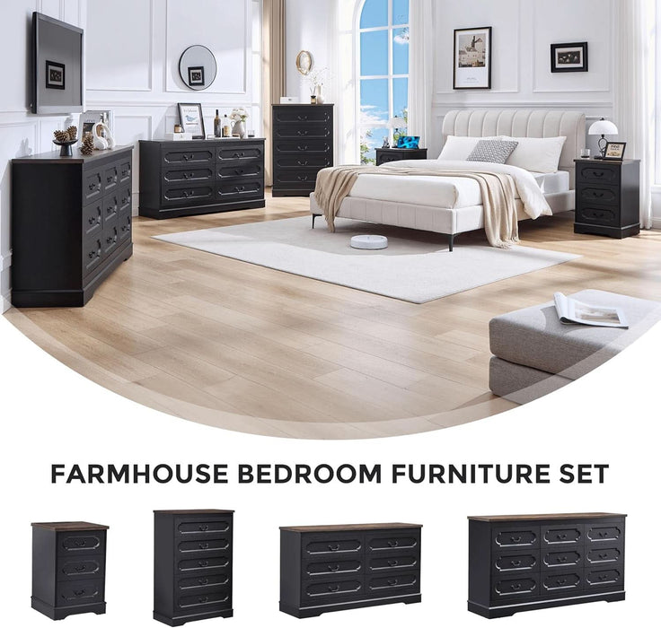 5 Drawer Dresser for Bedroom Farmhouse Black Wood Chest of Drawers for Bedroom Dresser, Rustic 46" Tall Wide Drawers Dressers Wooden Closet Storage Cabinet, Hallway, Living Room