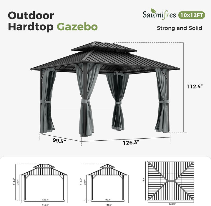 10x12 Aluminum Gazebo With Gray DoubleGalvanized Roof