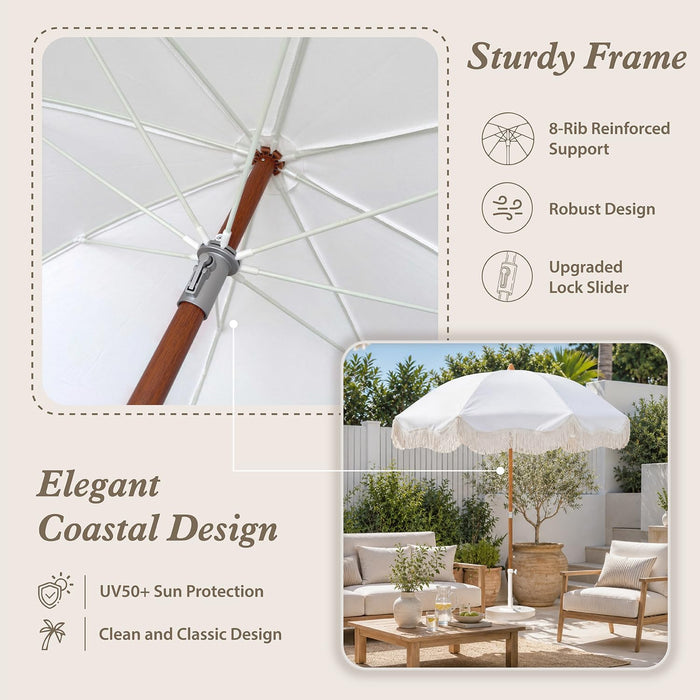 Boho Fringe Umbrella, 6.5Ft Canvas Umbrella