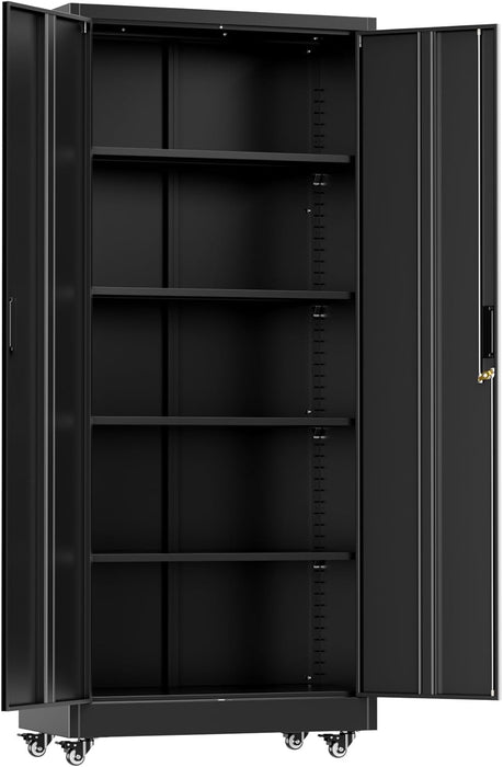 IndustrialGrade 73Inch Black Garage Cabinet Durable