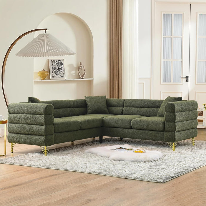 81 Inch Oversized Corner Sofa, L Shaped Sectional Couch, 5 Seater Teddy Sofas with 3 Cushions for Living Room, Bedroom, Apartment, Office, Hall (Green)