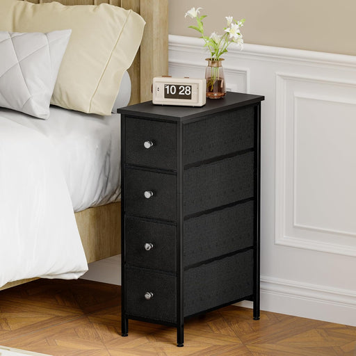 Narrow Storage Cabinet, Small Dresser with 4 Drawers, Slim Fabric Dresser Storage for Small Spaces, Black Dresser Nightstand Side Table for Bedroom, Bathroom, Laundry, Closet, Dorm