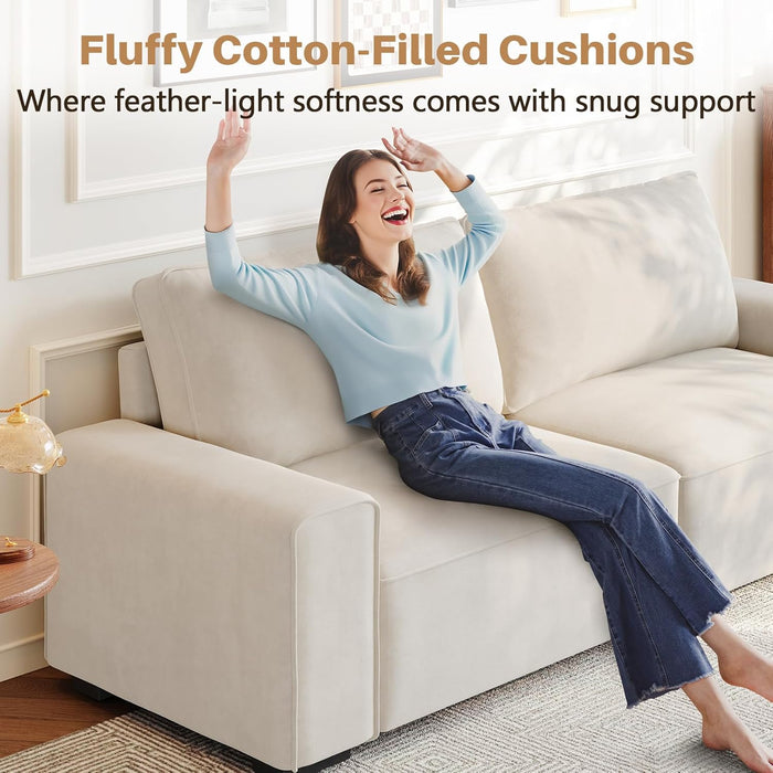 EightyFiveInch Beige Sofa Modern Living Room Furniture