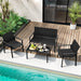 4 Pieces Wicker Patio Conversation Set with Coffee Table, PE Rattan Chairs with Galvanized Metal Frame, Outdoor Table and Chairs Set for Small Space, Balcony, Poolside, Backyard (Black)