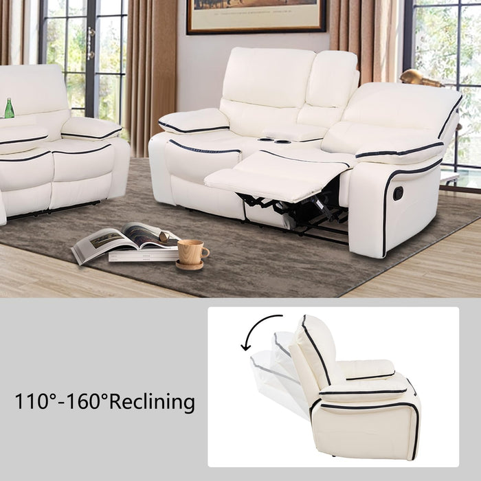Recliner Sofa Set Bonded Leather, Living Room Furniture Set,Leather Sofa Set Reclining Sofa Manual Recliner Couch (Chair and Sofa Set,Cream White)