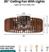 20'' Flush Mount Caged Ceiling Fan with Light, Wooden Low Profile Ceiling Fan with Light and Remote, 6 Speed and Reversible, Farmhouse Bladeless Fan Lights for Bedroom, Kitchen
