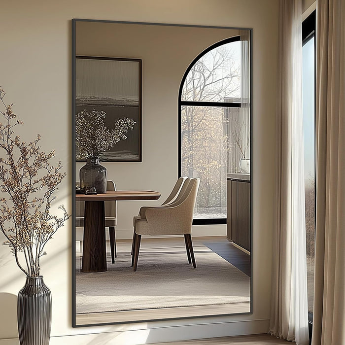 72"X44" Oversized Black Full Length Mirror, Floor Standing or Wall Mounted with Hanging Kit, Shatterproof Tempered Glass Mirror for Living Room, Bedroom, Dressing Room, Gym