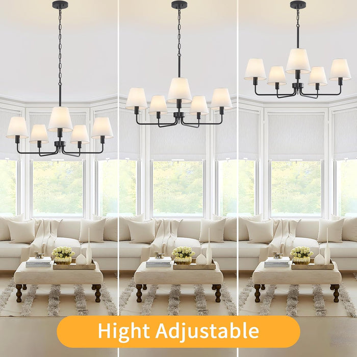 29.52" Black Farmhouse Chandelier with Fabric Shade, 5-Arm Vintage Modern Dining Room Light Fixture, Kitchen Island Pendant Hanging Foyer Light Fixture for Entryway Hallway Living Room over Table