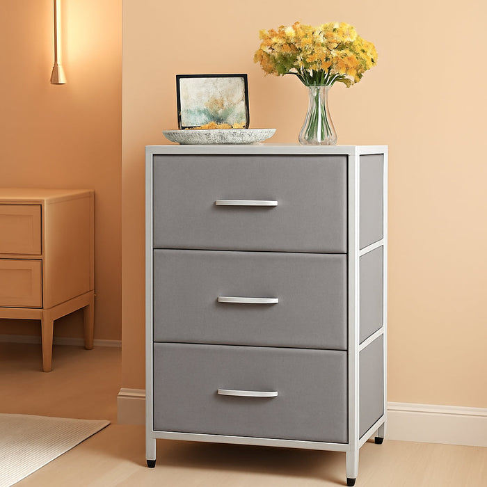 Dresser for Bedroom Nightstand Small Dresser Chest of Drawers End Table for Living Room, Closet Dresser with 3 Storage Drawers Organizer Clothes, Light Grey