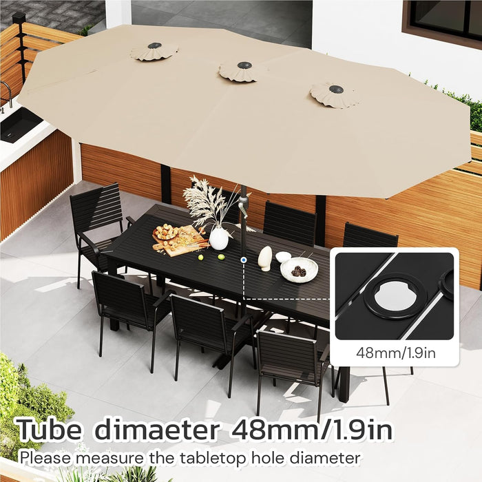 15X9Ft Large Patio Umbrella, Double-Sided Umbrella Outdoor Patio, Rectangle Market Table 177''X104'' Umbrellas with Crank Air Vents for Deck Pool Patio (1.9" Pole, Tan)