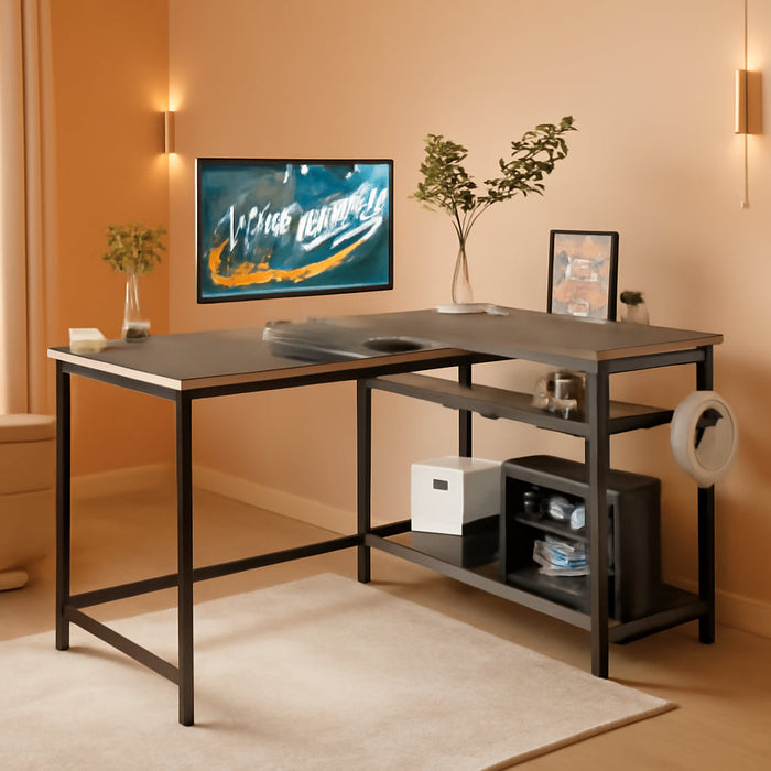 43 Inch L Shaped Computer Desk with Reversible Side Storage Shelves, Small Corner Desk for Small Space Home Office,Writing Study Table PC Desk for Bedroom,Espresso Gray