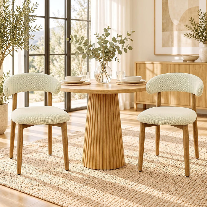 Wooden Dining Chairs Set of 4,Farmhouse Kitchen Chairs with Curved Back,Modern Fabric Upholstered Chairs for Dining Room,Soft Beige