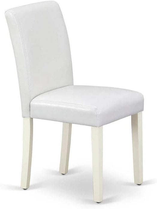 Abbott Classic Parson Dining Chairs - White Faux Leather Upholstered Chairs, Set of 2, Linen White