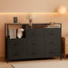 Black Dresser TV Stand for Bedroom with Charging Station and Open Shelves, Fabric Dresser with 8 Drawers and Wood Top, Wide Storage Chest of Drawers for Living Room, Hallway