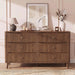55.1" Wide Walnut Dresser for Bedroom, Fluted 6 Drawer Dresser