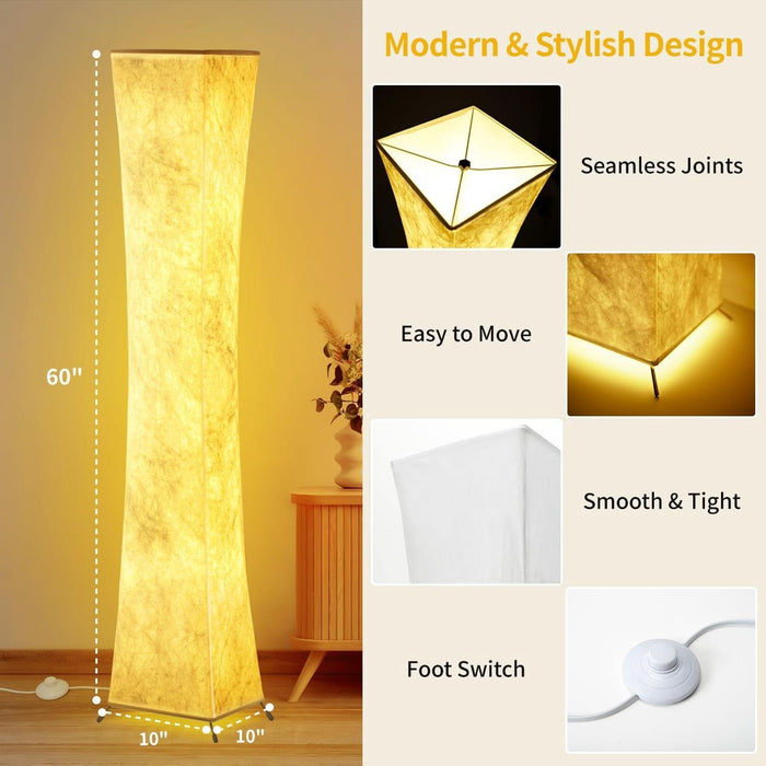 Floor Lamp,1800Lumens,Rgbw 2700K-6500K,Remote Control,2 X 80W Equivalent,E26 Base,Color Changing Standing Lamp for Living Room Bedroom,Duppon Paper,60In
