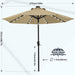9Ft Patio Umbrella with Solar Lights, Khaki