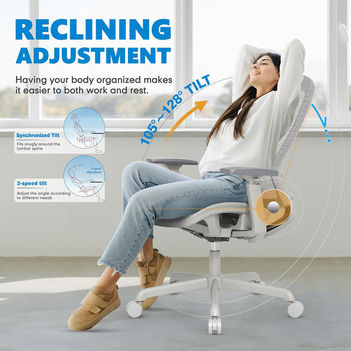Mesh Office Chair,Ergonomic Computer Desk Chair,Sturdy Task Chair- Adjustable Lumbar Support & Armrests,Tilt Function,Comfort Wide Seat,Swivel Home Office Chair (Grey Frame Grey Mesh)