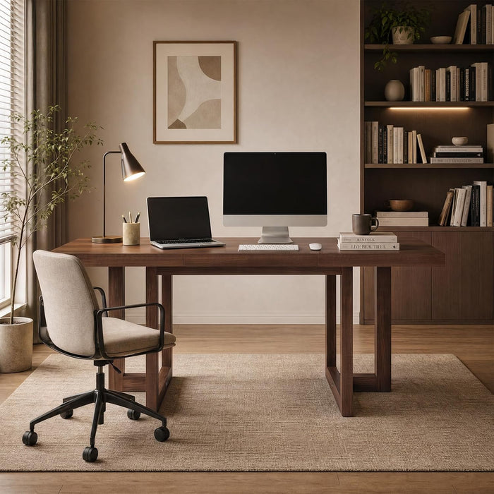 71" Dining Table for 6-8 People, Rectangular Table, Brown
