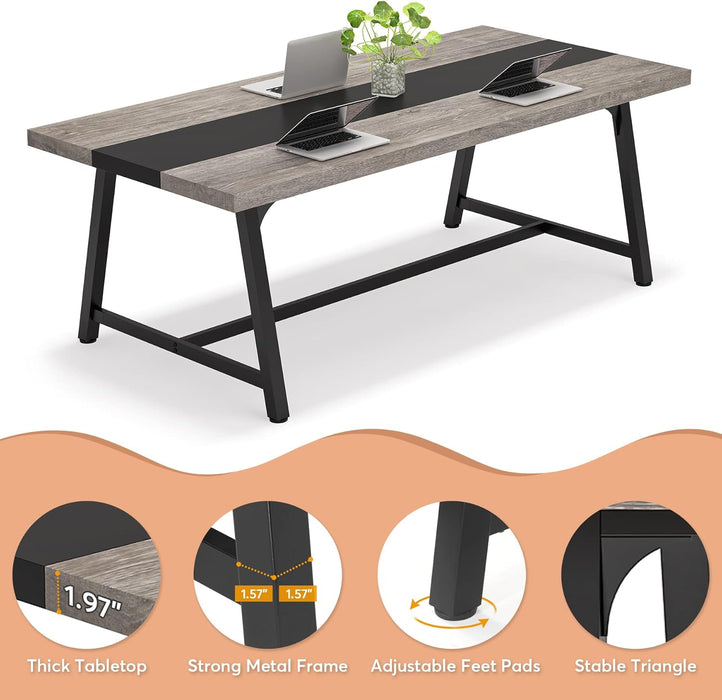 Dining Table for 8 People, 70.87-Inch Rectangular Wood Kitchen Table with Strong Metal Frame, Industrial Large Long Dining Room Table for Big Family (Gray, No Chair)