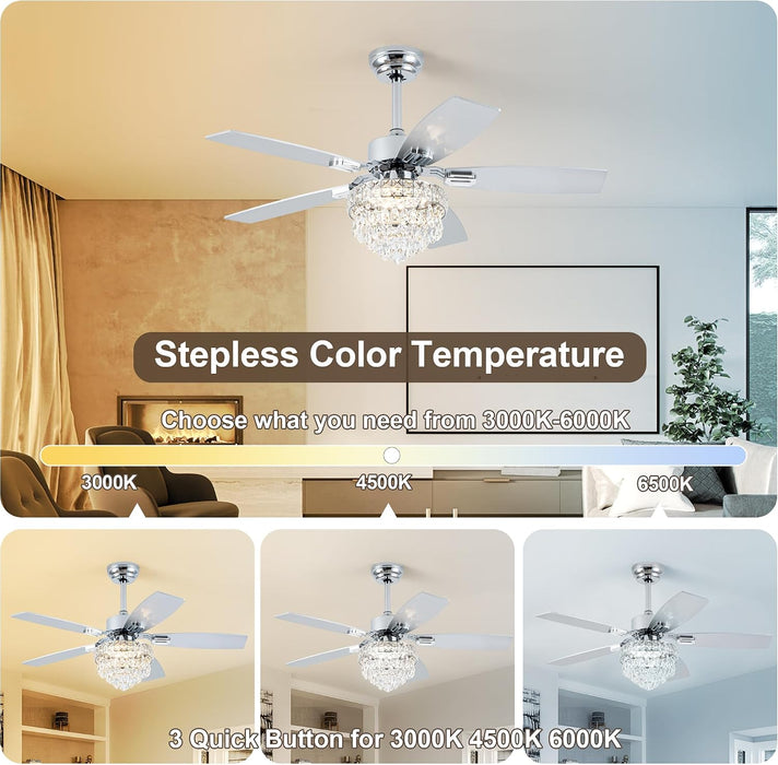 Chandelier Ceiling Fans with Lights and Remote, Nickel 42 In