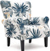 Modern Accent Chair,High Back Armchair,Upholstered Fabric Button Single Sofa with Wooden Legs for Living Room,Bedroom,Blue Leaves
