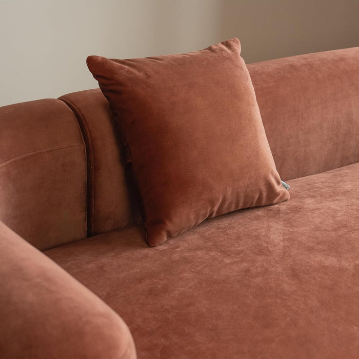 Luxury Modern Tight Curved Back Velvet Sofa, Minimalist Style Comfy Couch for Living Room Apartment, 3 Seater, Tangerine