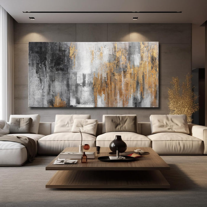 Abstract Canvas Wall Art with Gold Foil Modern Black Oil Paintings Graffiti Wall Art for Living Room Bedroom Kitchen Office Wall Decorations 30" X 60"