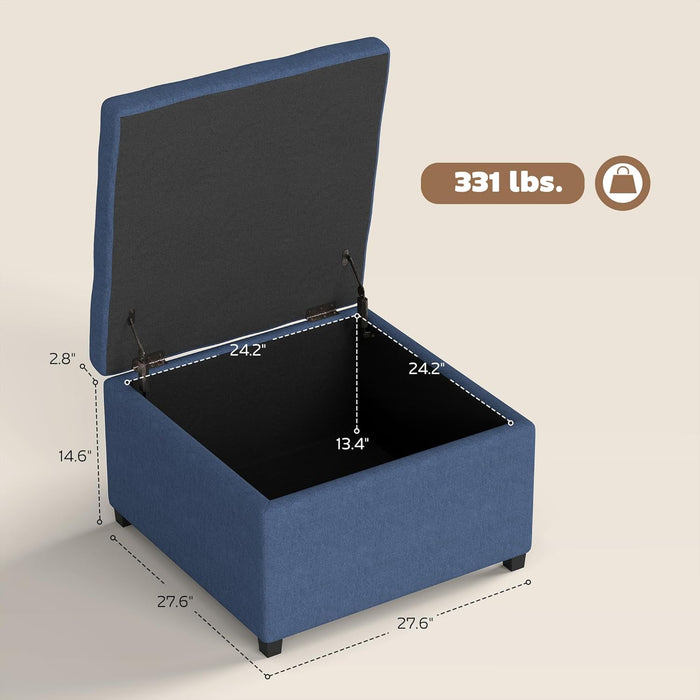 Storage Ottoman Coffee Table with Flip Top Seat Lid, Tufted Upholstered Footstool with Wood Frame for Living Room, Entryway, Bedroom, Blue