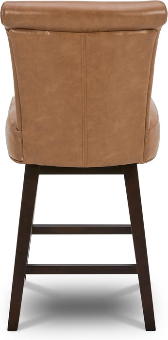 26 Inch Counter Height Swivel Bar Stools Set of 2, FSC Certified Modern Upholstered Faux Leather Swivel Barstool Chair with Back, Saddle Brown