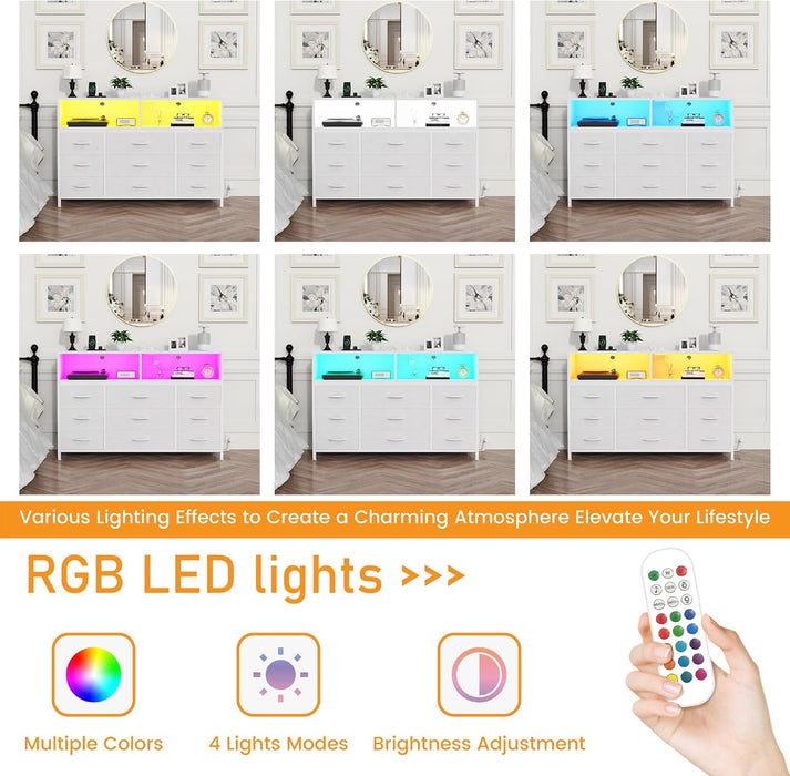 White Dresser With BuiltInLED USB Charging Station