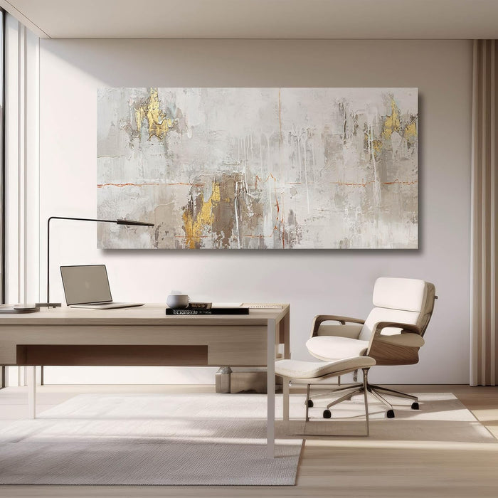 White Abstract Artwork Home Decor Textured Wall Art for Office Master Bedroom Wall Decor Gold Painting for Walls 24X48 Inch Living Room Picture