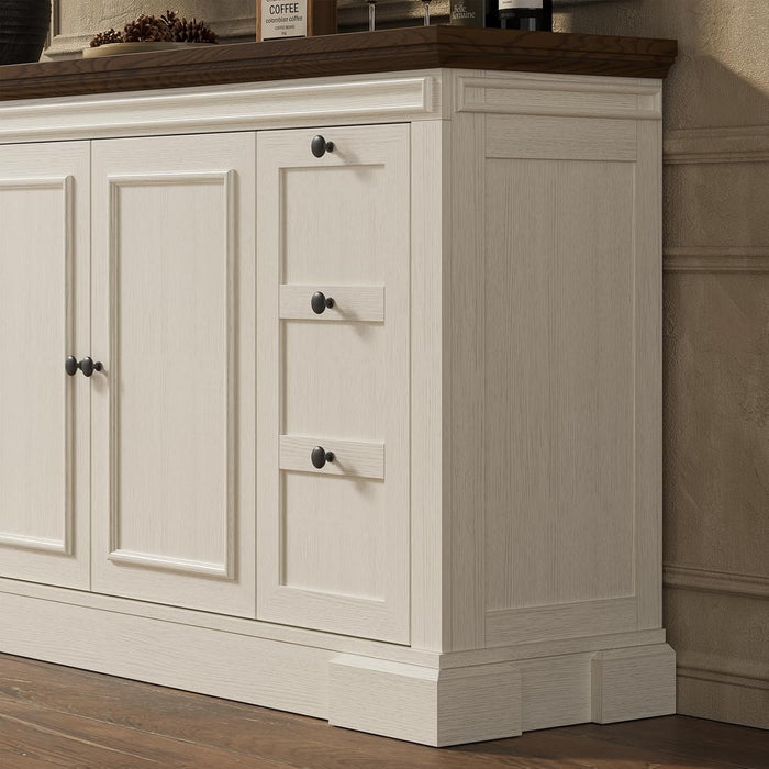Sideboard Buffet Cabinet with Storage, 63" Large Credenza Kitchen Storage Cabinets with Drawer and Door, Wood Coffee Bar Table with Adjustable Shelf for Living Room, Kitchen, American Retro, off White