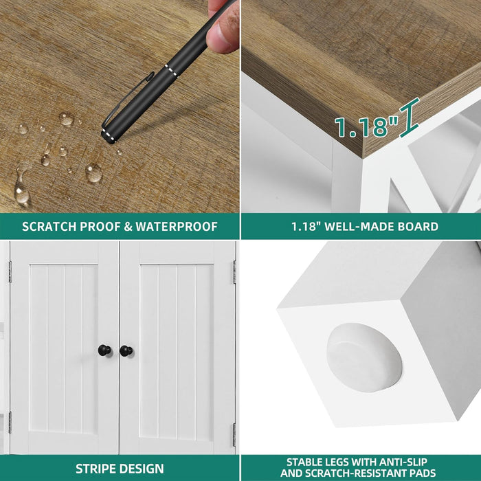 TV Stands for Living Room, Farmhouse Entertainment Center with Storage, Media Console TV Cabinet for 55 Inch TV with Adjustable Shelf & Open Shelves, Grey Wash &White