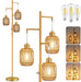 Dimmable Boho Floor Lamp - 3 Light Farmhouse Rattan Floor Lamp for Living Room, Industrial Tree Floor Lamps with 3 X 6W LED Bulbs, Rustic Standing Tall Lamp for Bedroom, 68", Gold